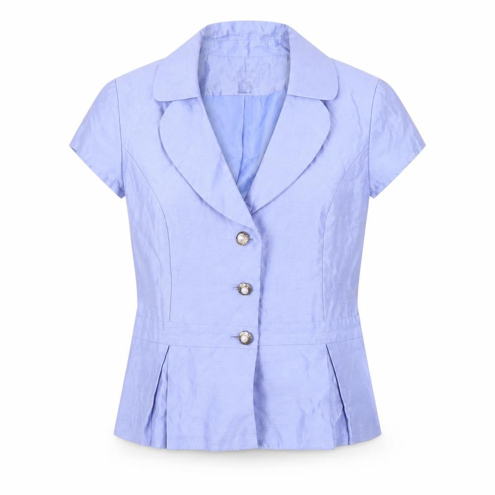 Front view of Signature Blue Suit Top, Women's 14, Lined, Short Sleeve