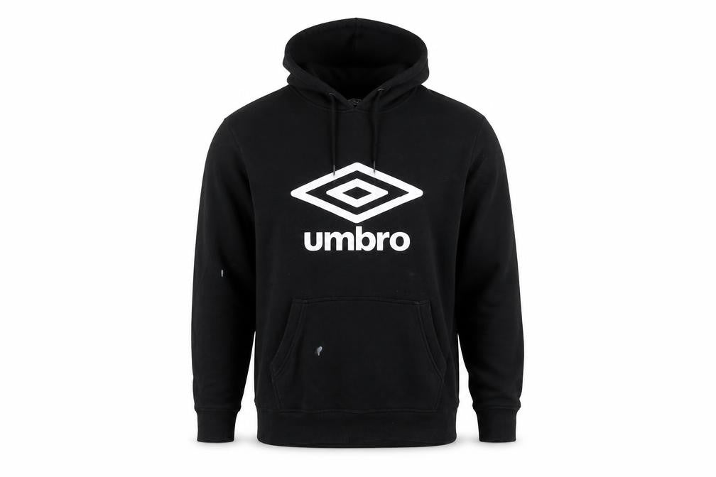 Front view of Umbro Men's XL Black Pullover Hoodie - Logo Accent