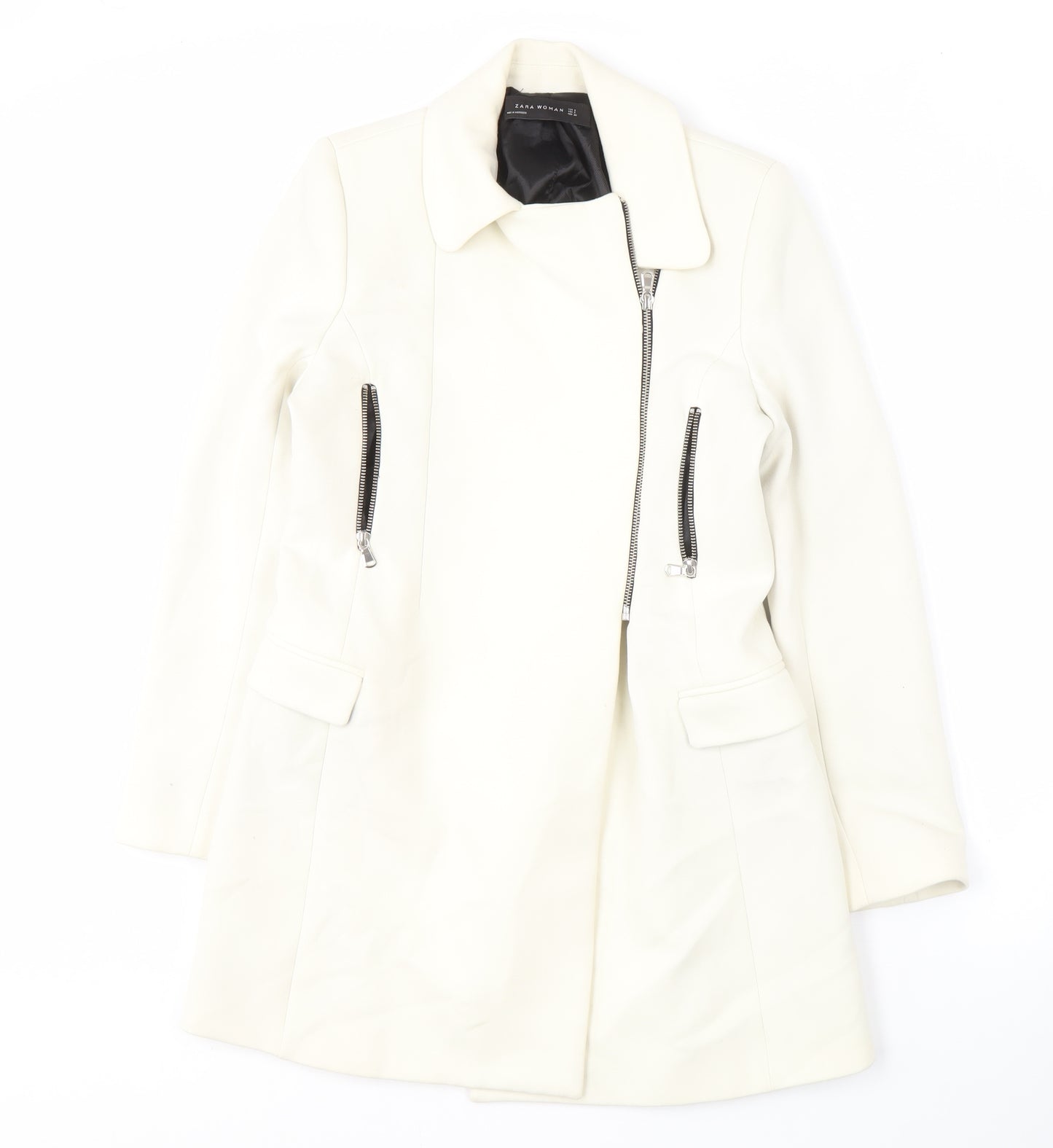 Zara Woman Ivory Motorcycle Coat - Size S