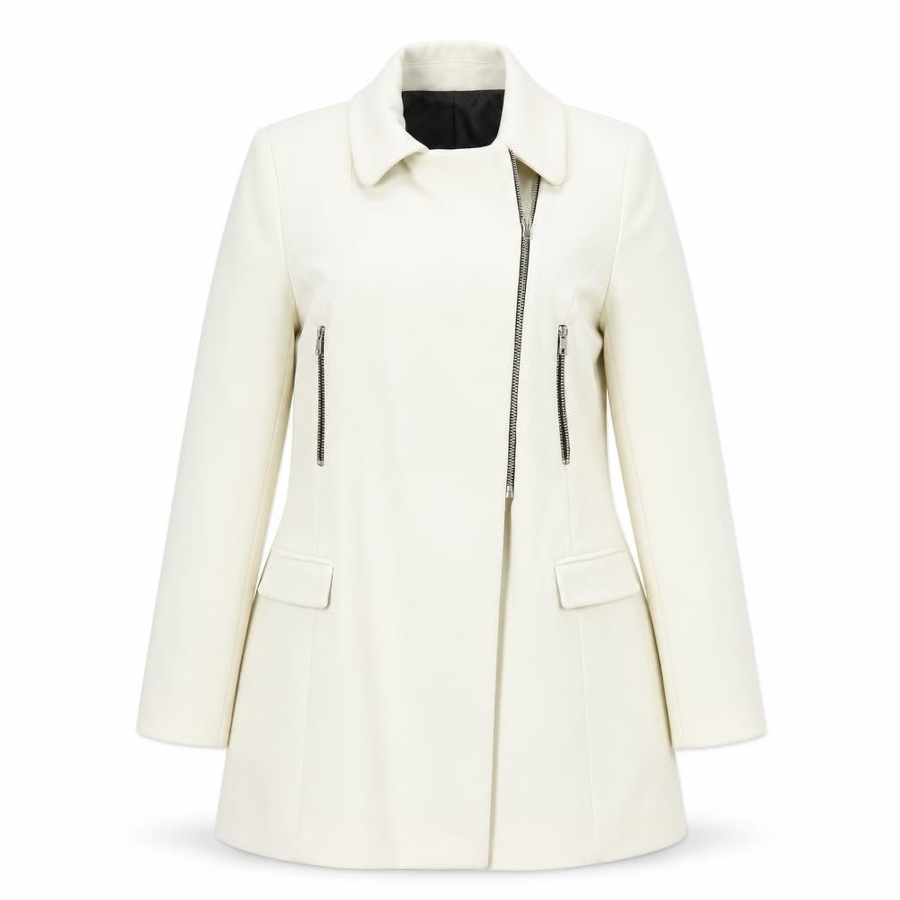 Front view of Zara Woman Ivory Motorcycle Coat -, size S