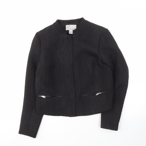 H&M Women's Black Jacket Size 8 with Zipped Pockets