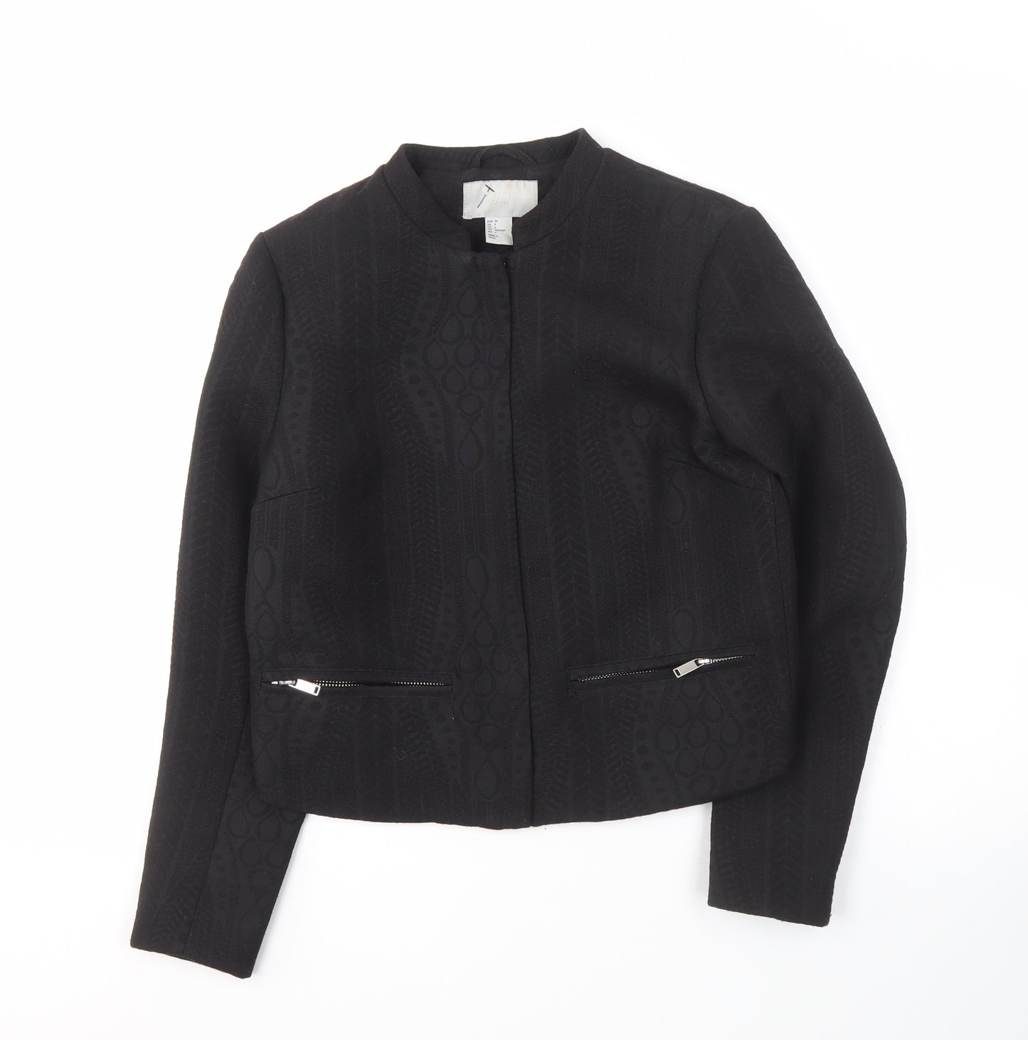 H&M Women's Black Jacket Size 8 with Zipped Pockets