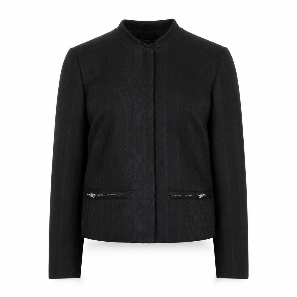 Front view of H&M Women's Black Jacket, size 8, with Zipped Pockets