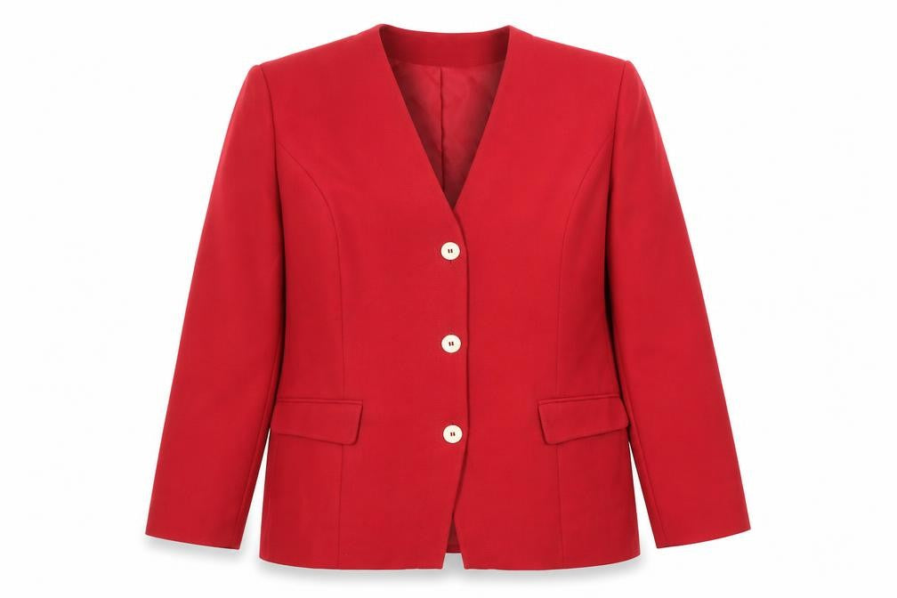 Front view of Eastex Women's Red Suit Jacket, size 16, Single-Breasted