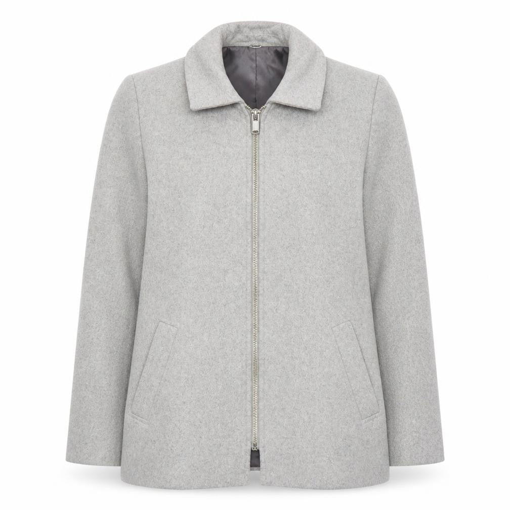 Front view of River Island Women's Grey Wool Coat, size 8, Classic Style