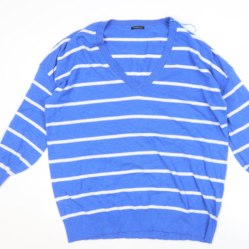 Roman Women's Blue Striped V-Neck Pullover Jumper - Size 20