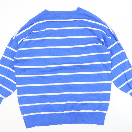 Roman Women's Blue Striped V-Neck Pullover Jumper - Size 20