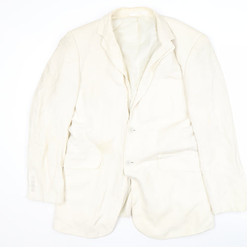 Milan Collection Men's Ivory Linen Blazer 40 Long