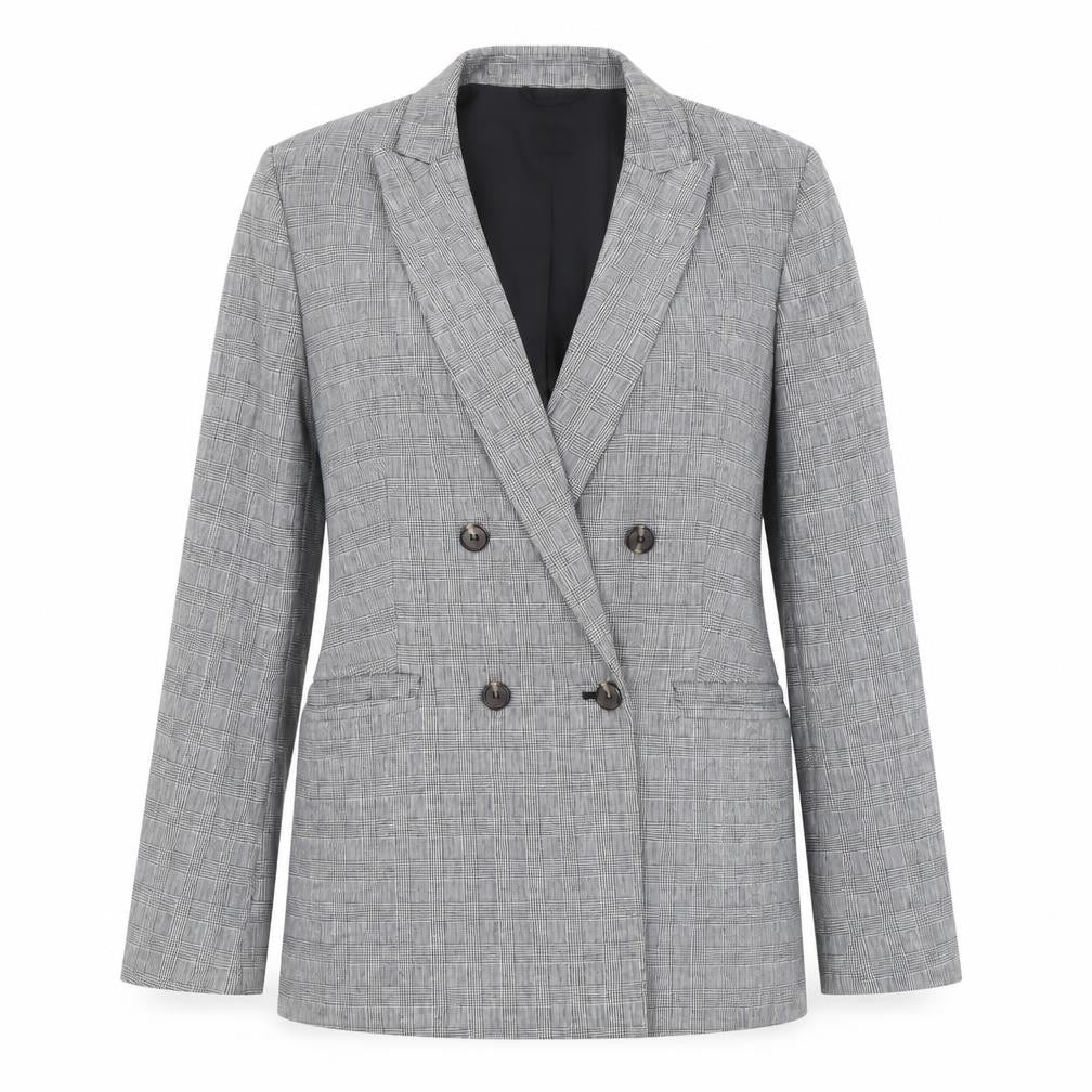 Front view of Marks & Spencer Women's Black Check Blazer, size 36
