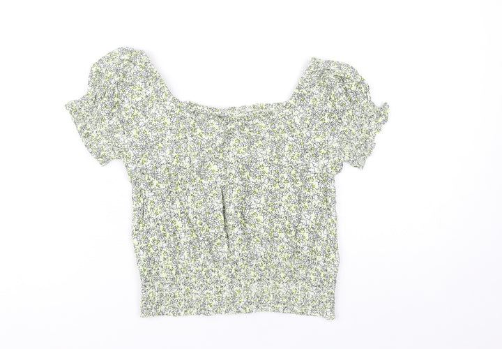 Marks and Spencer Girls' Yellow Floral Cropped Blouse 10-11Y