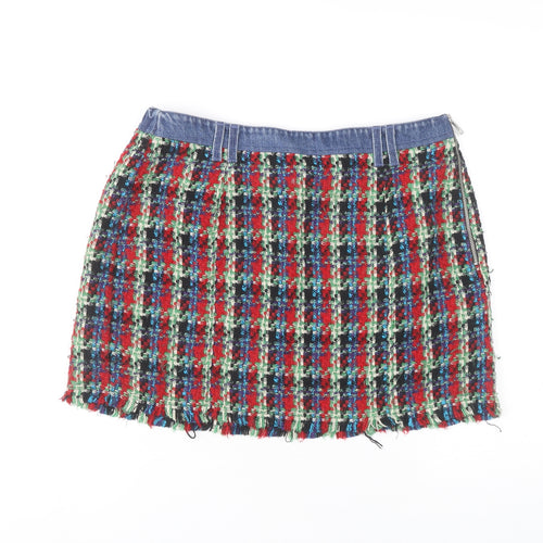 Bershka Women's Multicoloured Tweed Mini Skirt, Size L