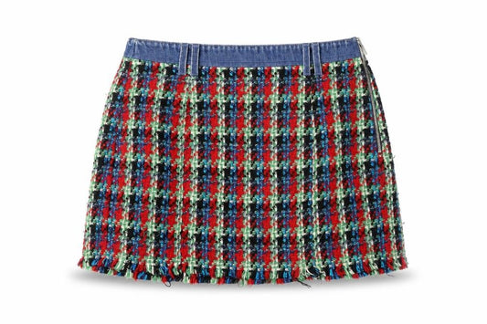 Front view of Bershka Women's Multicoloured Tweed Mini Skirt, size L