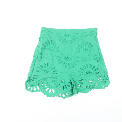 Zara Women Green XS High-Waisted Lace Shorts