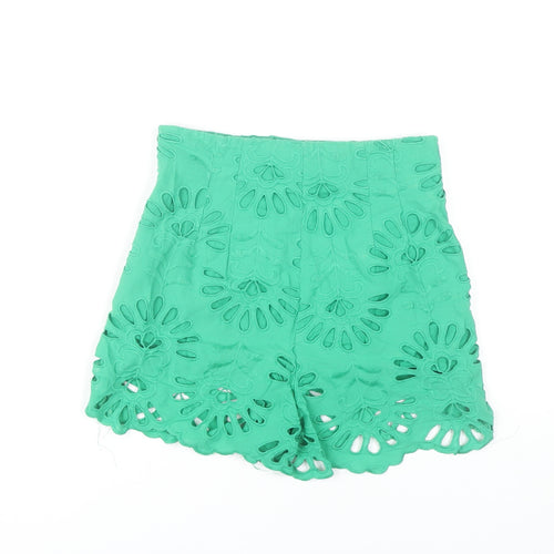 Zara Women Green XS High-Waisted Lace Shorts