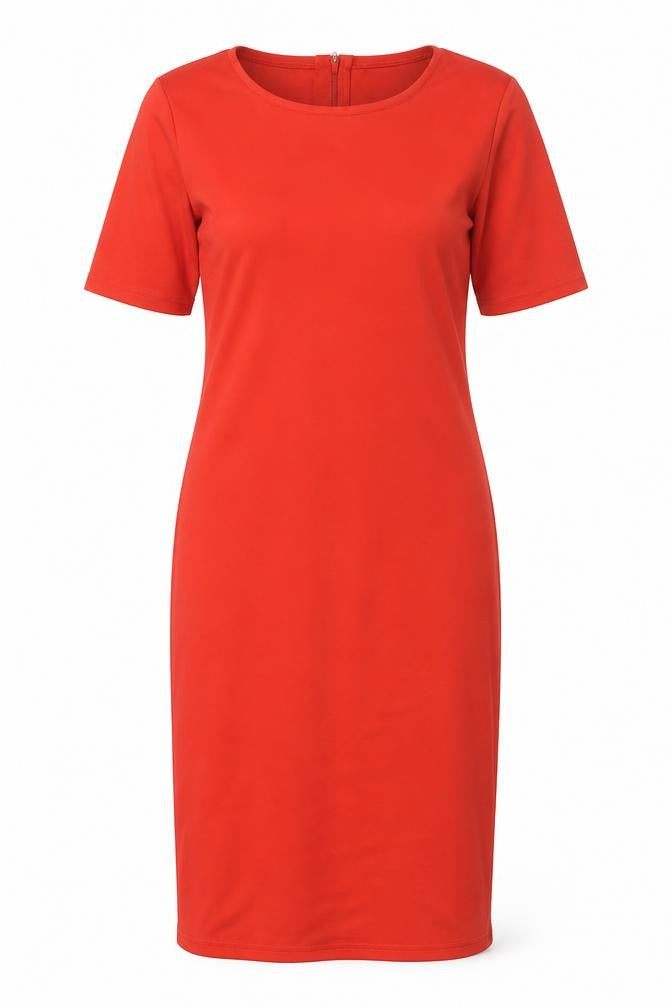 Front view of b.young Women's Red Sheath Dress, size S, Casual, Stretch