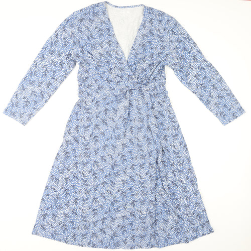 Lands' End Women's Blue Floral Midi Wrap Dress M