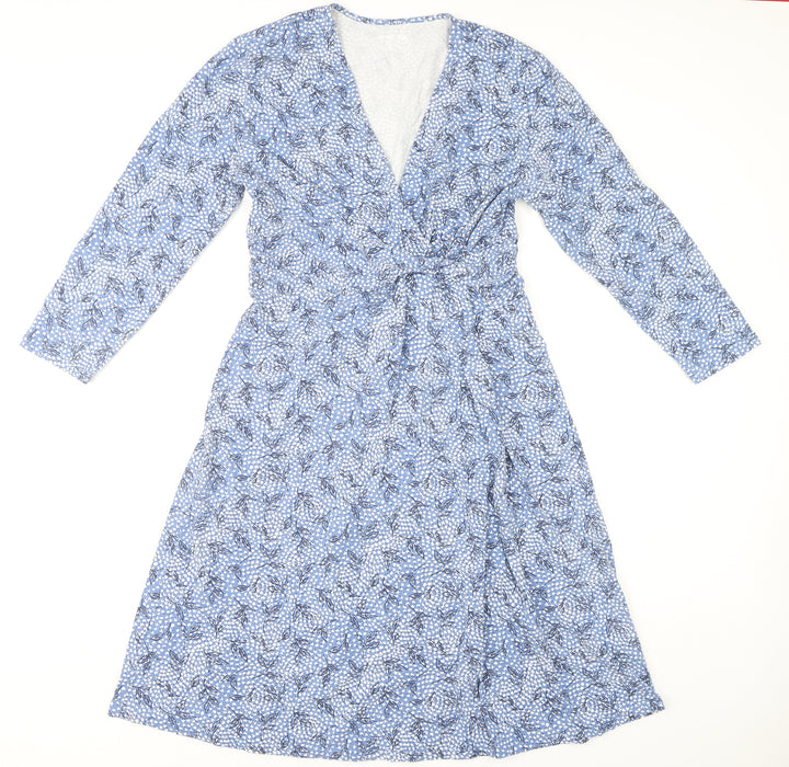 Lands' End Women's Blue Floral Midi Wrap Dress M