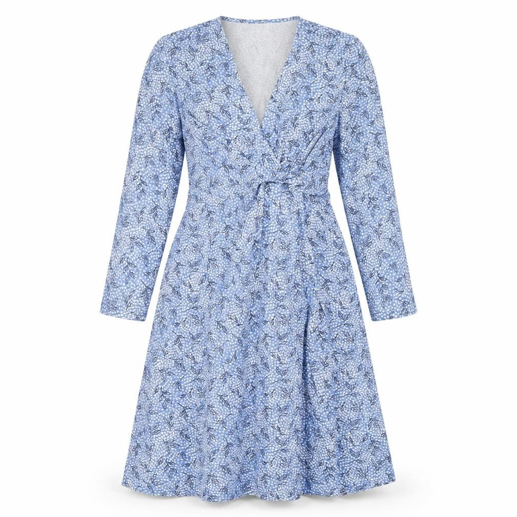 Front view of Lands' End Women's Blue Floral Midi Wrap Dress M