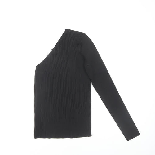 PrettyLittleThing Black Asymmetrical Sleeve Women's Top - Size 12