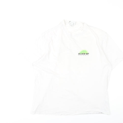 H&M Men's White Graphic Print Relaxed T-Shirt L