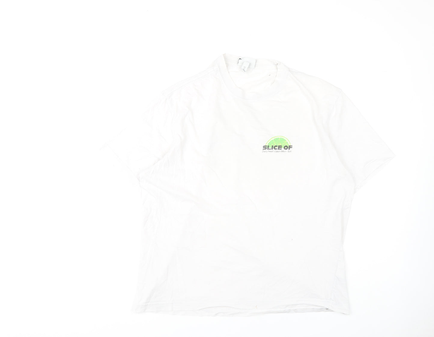 H&M Men's White Graphic Print Relaxed T-Shirt L