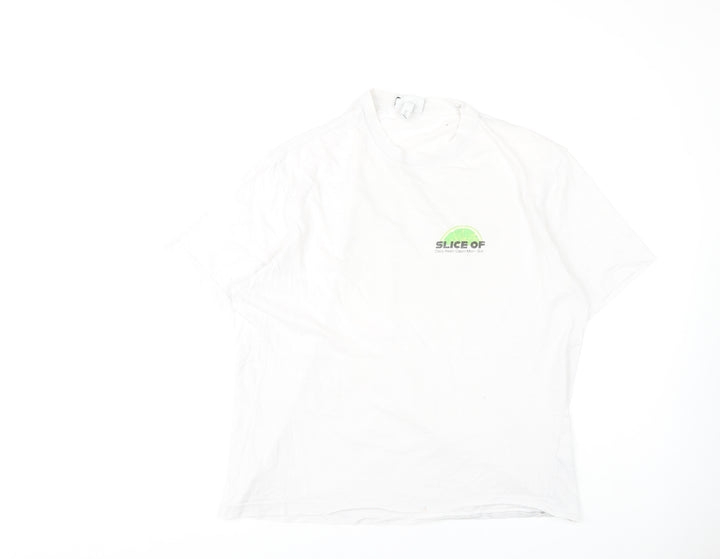 H&M Men's White Graphic Print Relaxed T-Shirt L