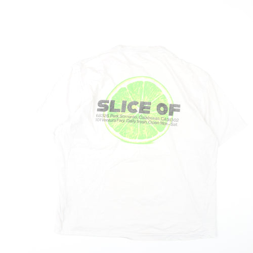 H&M Men's White Graphic Print Relaxed T-Shirt L