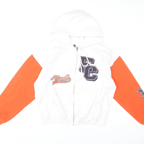 H&M Unisex White & Orange Full Zip Hoodie M