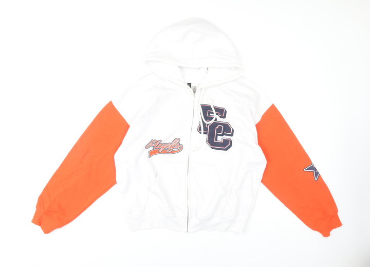 H&M Unisex White & Orange Full Zip Hoodie M