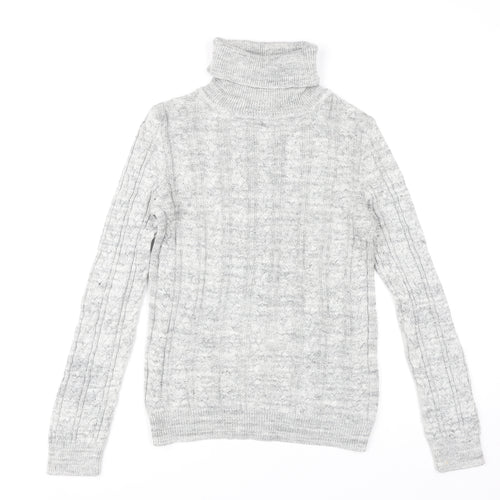 H&M Women's Grey Roll Neck Cable-Knit Pullover XS