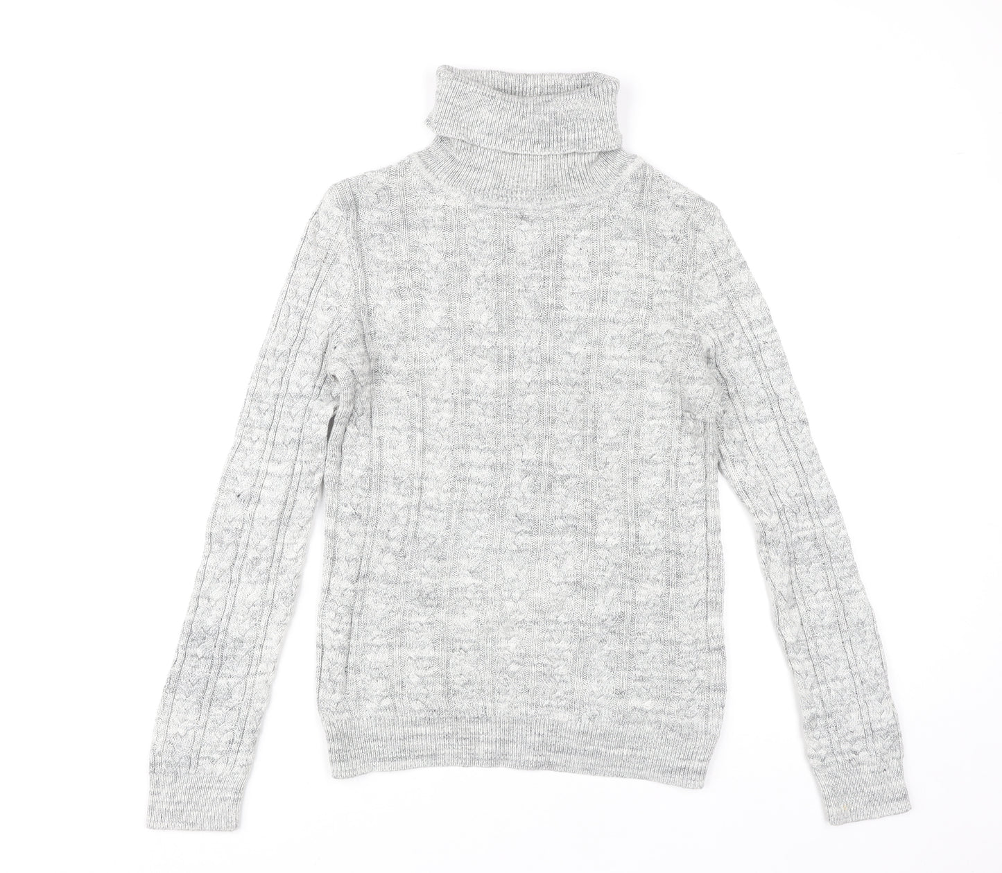 H&M Women's Grey Roll Neck Cable-Knit Pullover XS