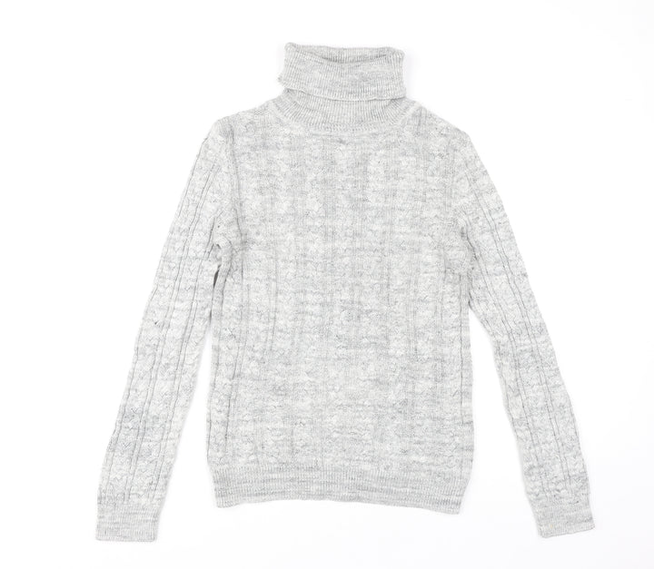 H&M Women's Grey Roll Neck Cable-Knit Pullover XS