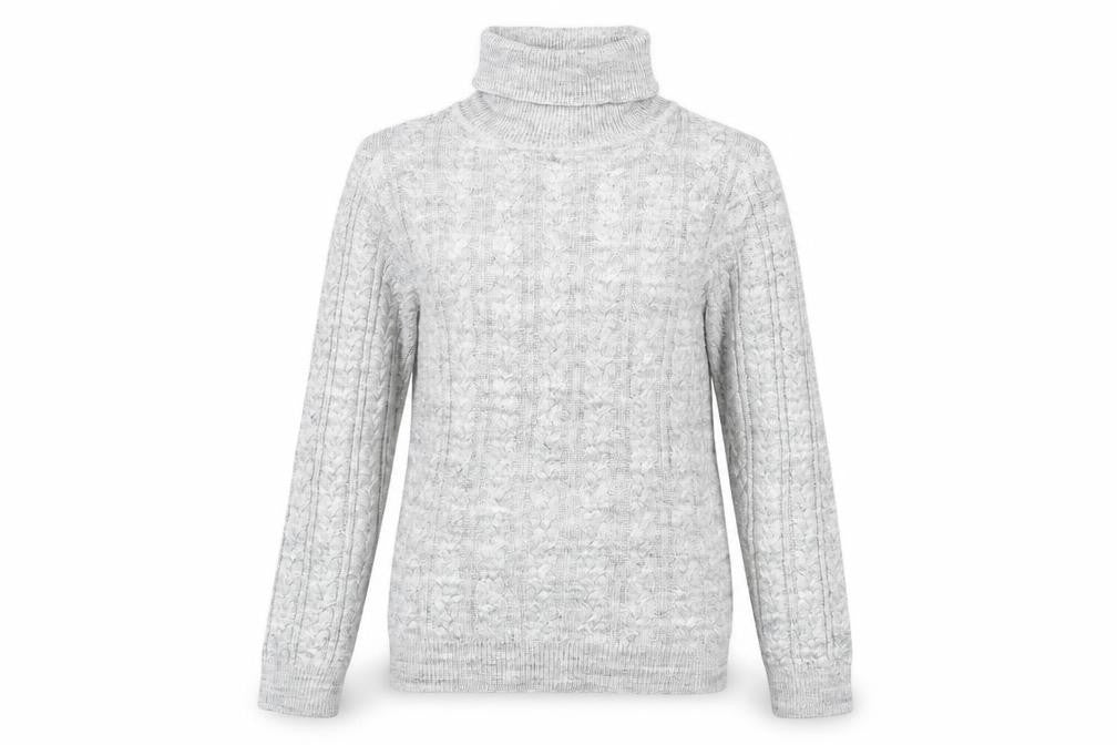 Front view of H&M Women's Grey Roll Neck Cable-Knit Pullover XS