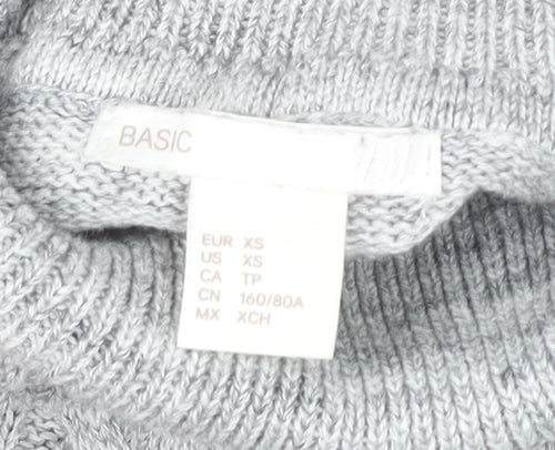 H&M Women's Grey Roll Neck Cable-Knit Pullover XS