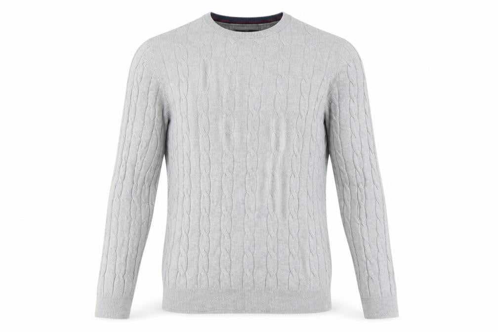 Front view of Blue Harbour Men's Grey Cable-Knit jumper S
