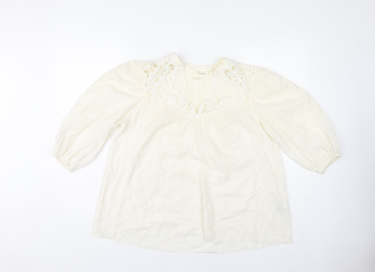 H&M Women's Ivory Crochet Blouse Size 6