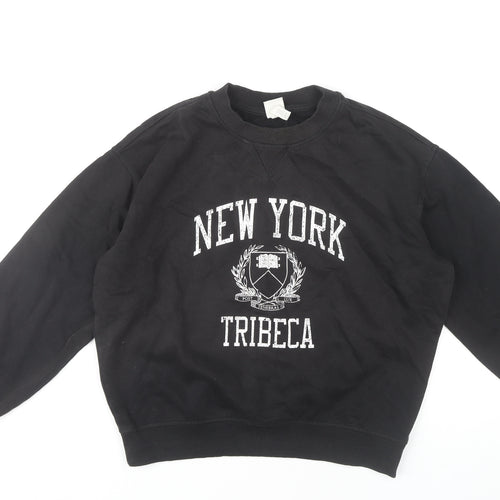 H&M Unisex Black XS Pullover Graphic Sweatshirt City Style