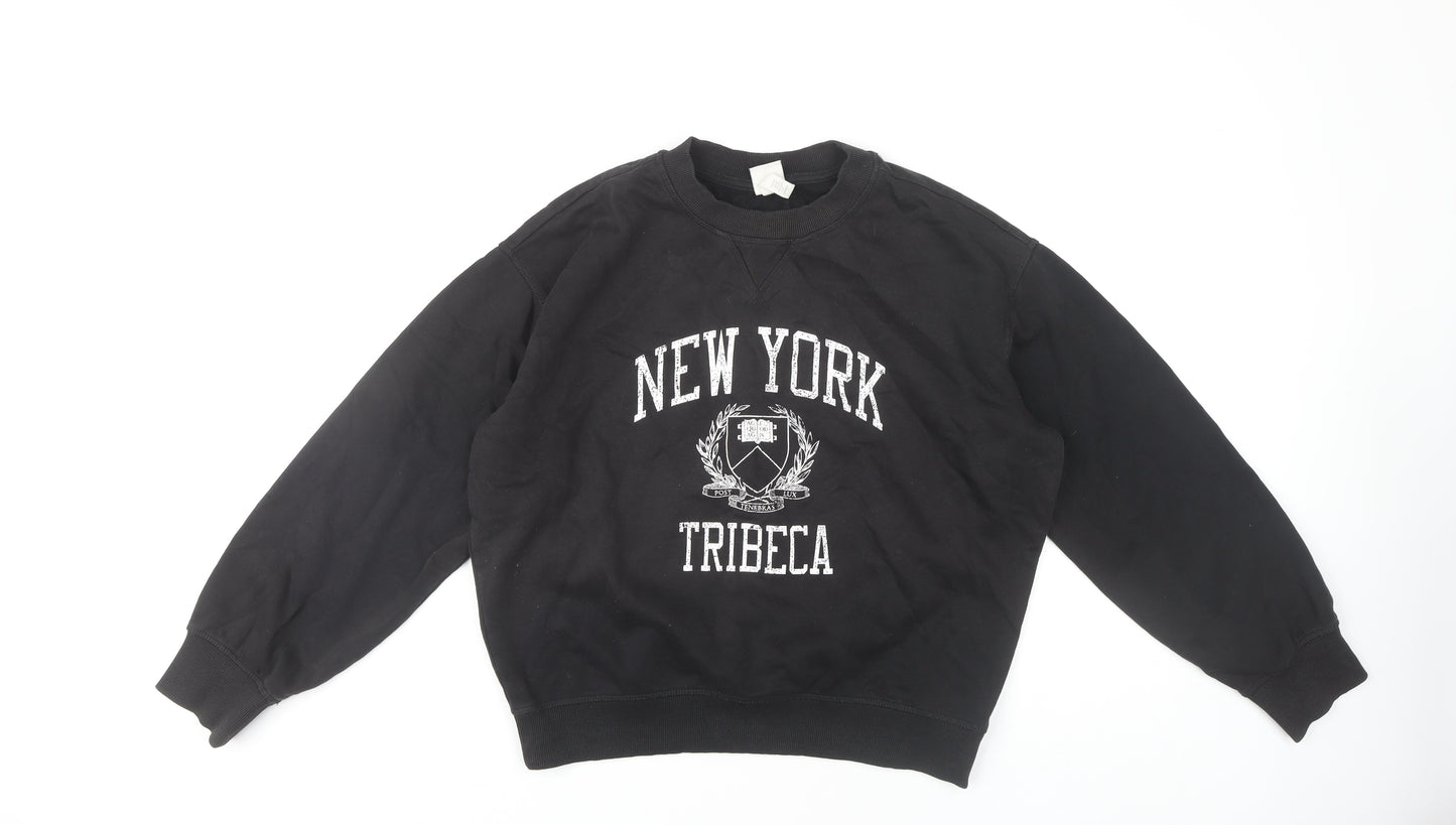 H&M Unisex Black XS Pullover Graphic Sweatshirt City Style