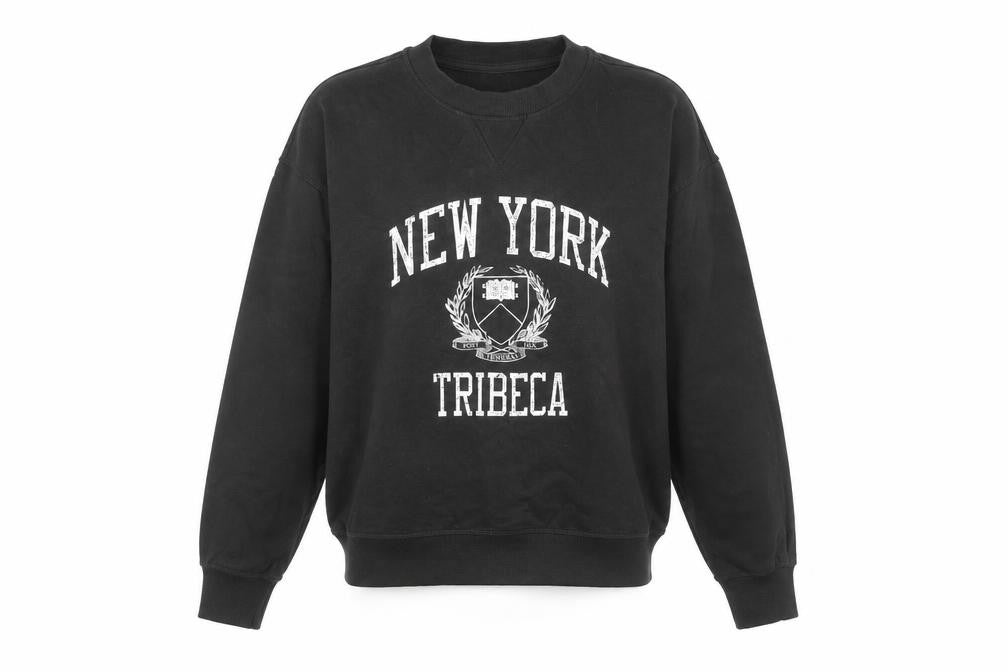 Front view of H&M unisex black xs pullover graphic sweatshirt city style