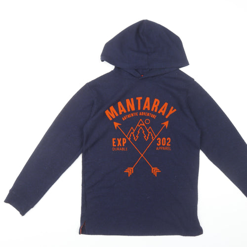 Mantaray Boys Blue Pullover Hoodie, Size 11-12, Casual Logo