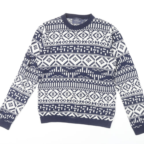 Topman Men's Blue Geometric Pullover Jumper S