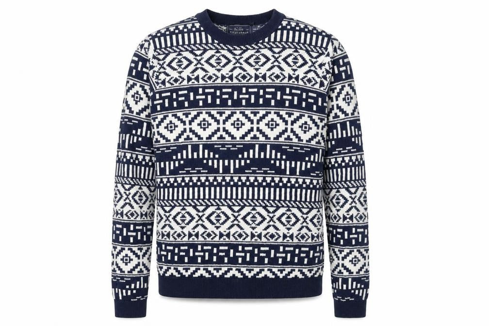 Front view of Topman Men's Blue Geometric jumper S
