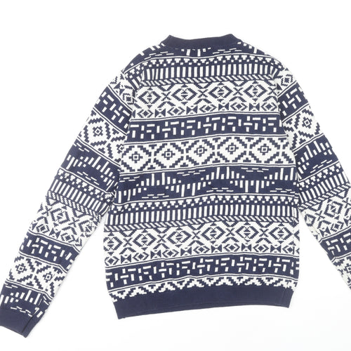 Topman Men's Blue Geometric Pullover Jumper S