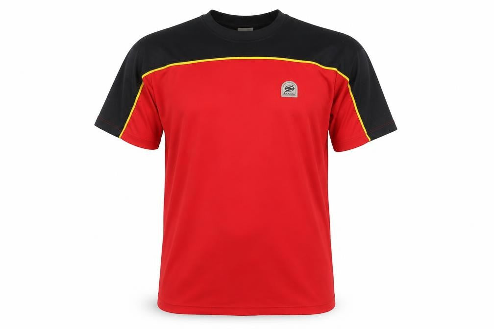 Front view of Sugoi Men's Red Colourblock Jersey T-Shirt, size M