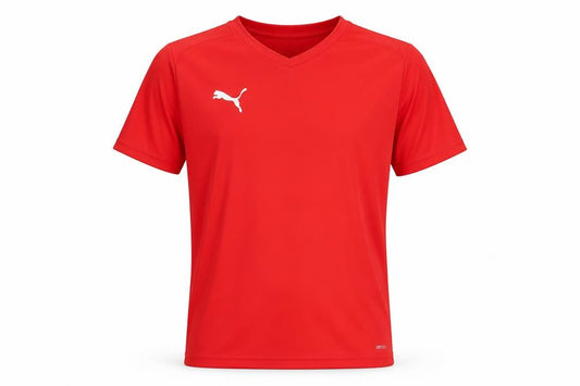 Front view of Puma Men's Red T-Shirt, size S, V-Neck, Gym Wear