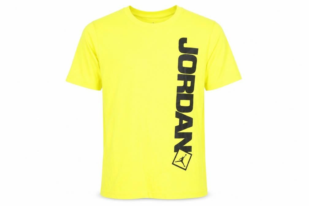 Front view of Jordan boys’ yellow xl basic crew neck t-shirt