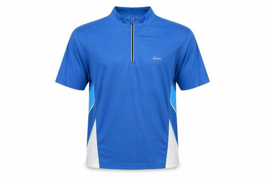 Front view of York Men's Blue Cycling Polo Jersey, size L