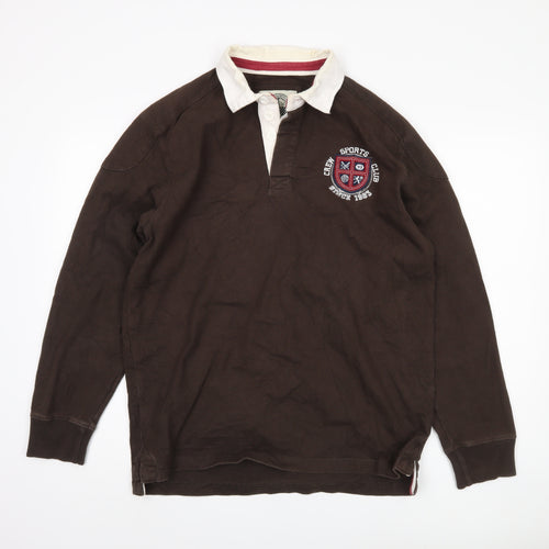 Crew Clothing Men's Brown Long Sleeve Polo - Size M