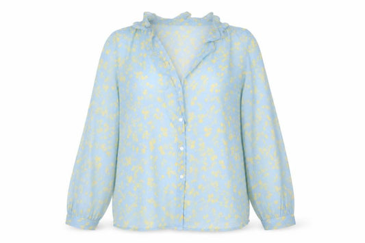 Front view of French Connection Women's Blue Floral Blouse, size 8