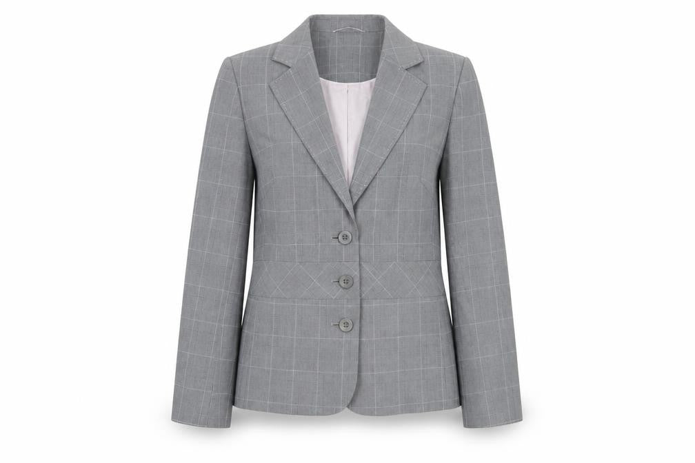 Front view of Next Women's Grey Plaid Blazer, size 16, Regular Fit